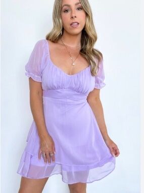 🤩Chelsea Lavender Tie Back Ruffle Tiered Dress - size L